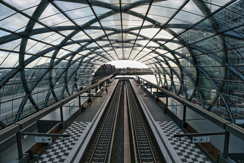 Stunning view of Elbe Bridges Station, a modern architectural marvel in Hamburg, Germany.